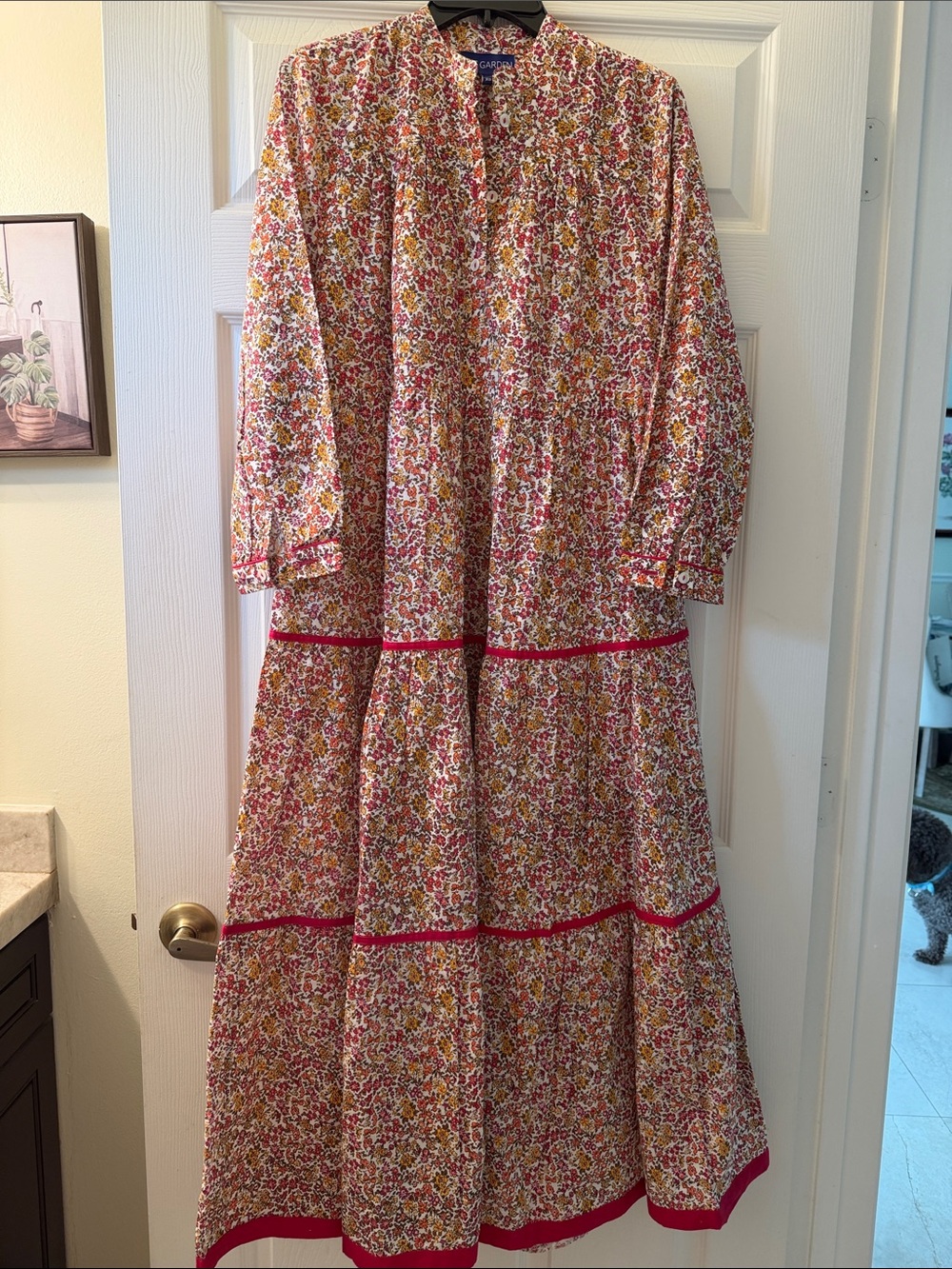 Ro’s Garden Floral Tiered Maxi Dress with Red Trim
